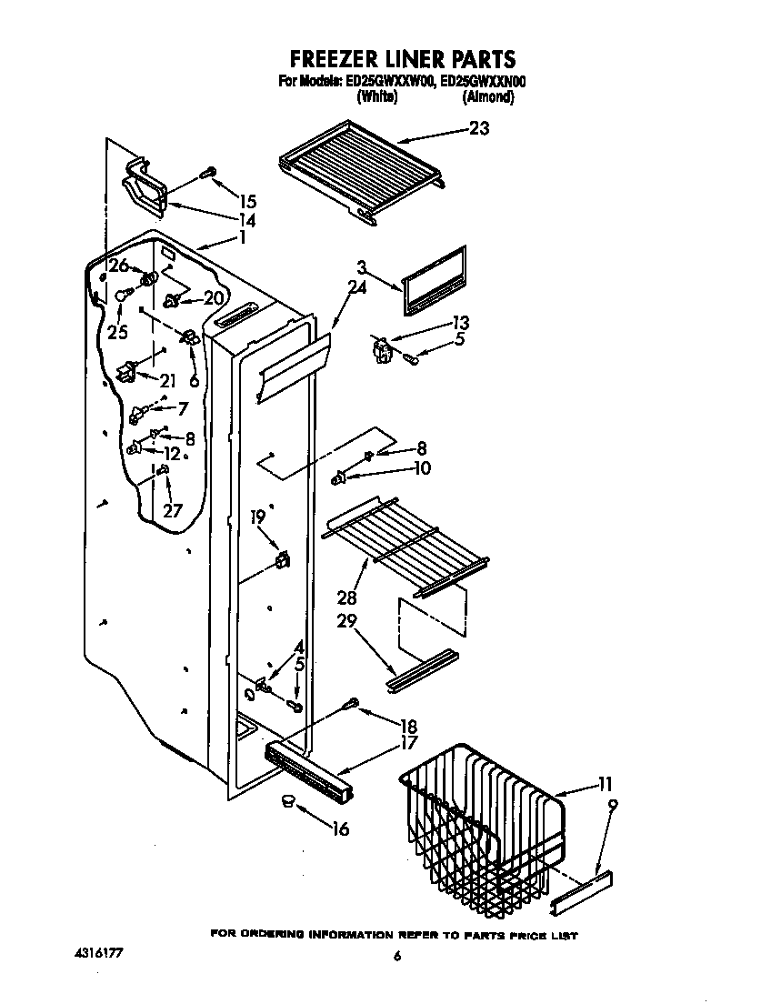 Whirlpool ED25GWXXW00 freezer liner diagram