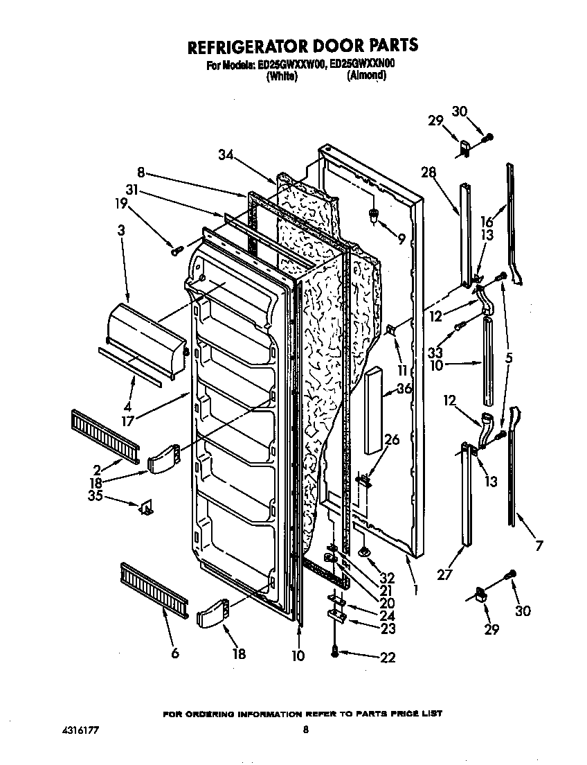 Whirlpool ED25GWXXW00 refrigerator door diagram