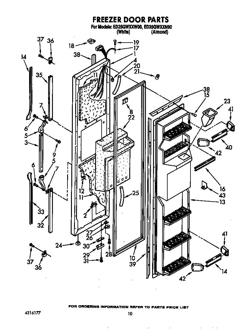 Whirlpool ED25GWXXW00 freezer door diagram