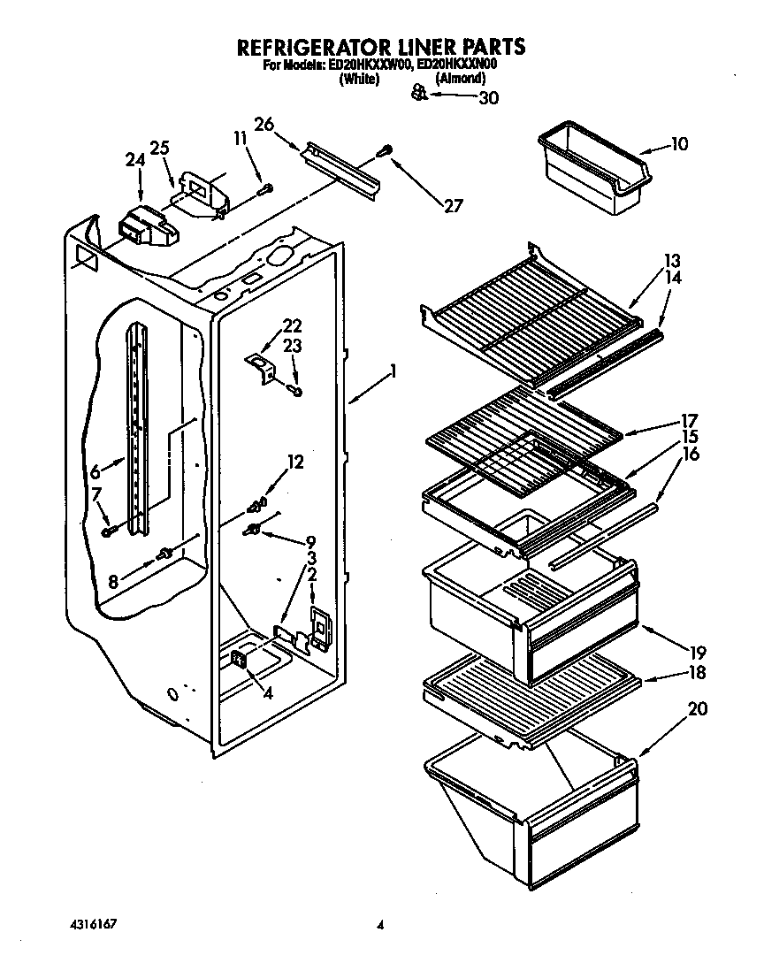 Whirlpool ED20HKXXW00 refrigerator liner diagram