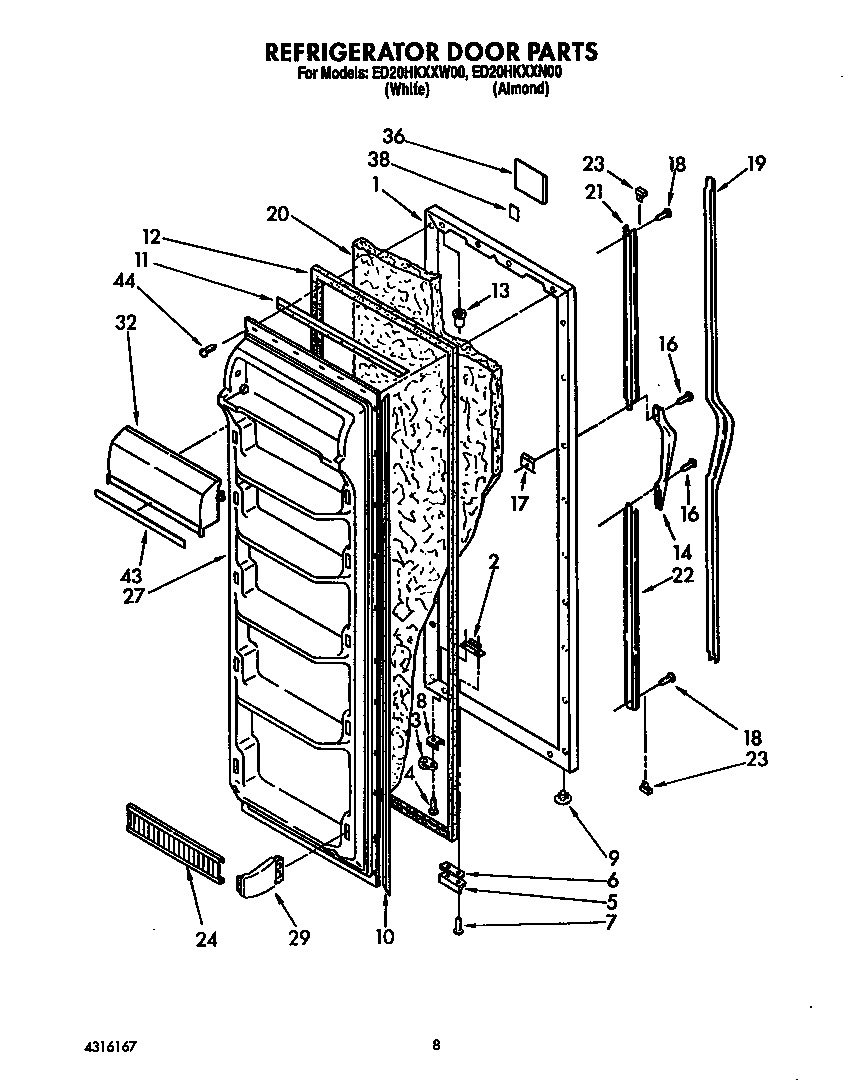 Whirlpool ED20HKXXW00 refrigerator door diagram