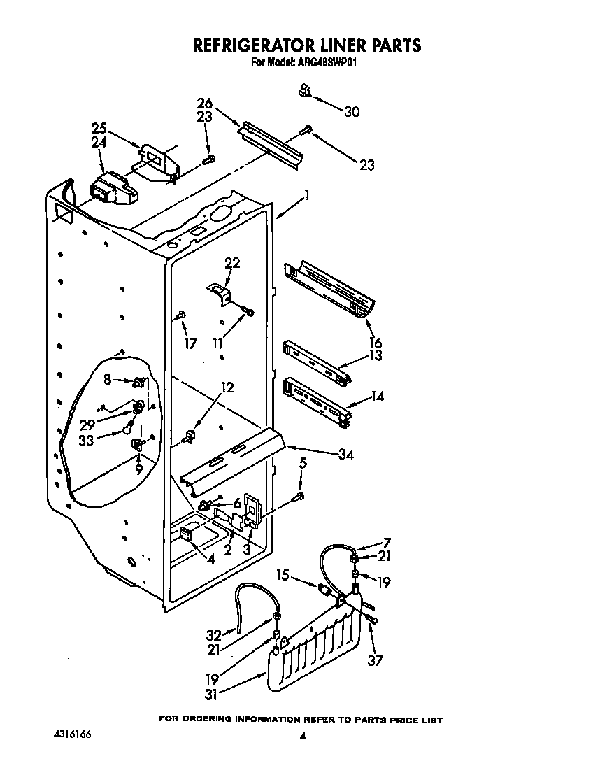 Whirlpool ARG483WP01 refrigerator liner diagram