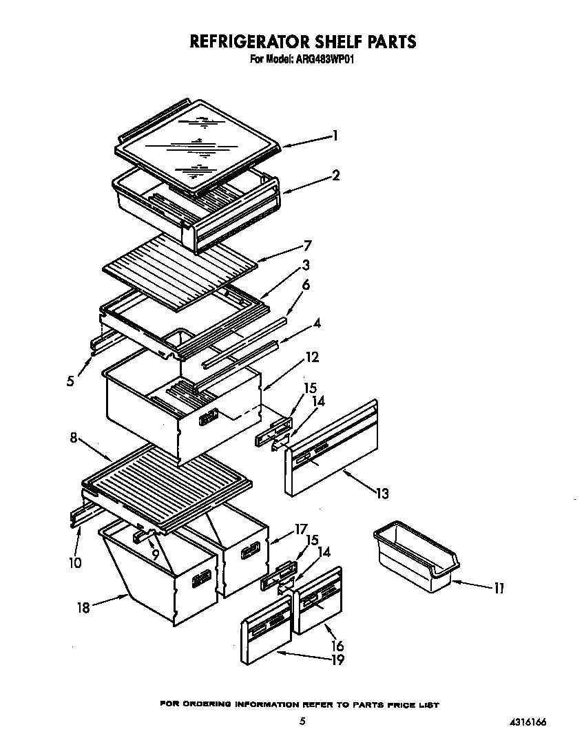 Whirlpool ARG483WP01 refrigerator shelf diagram