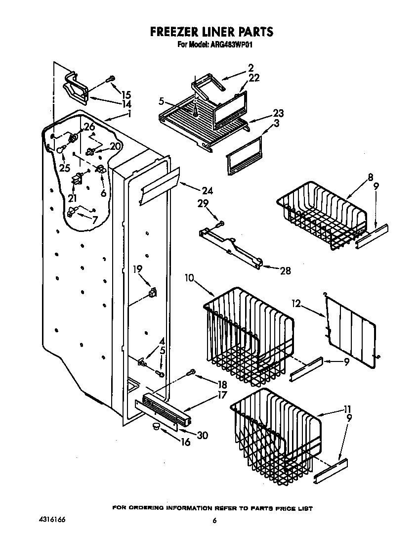 Whirlpool ARG483WP01 freezer liner diagram