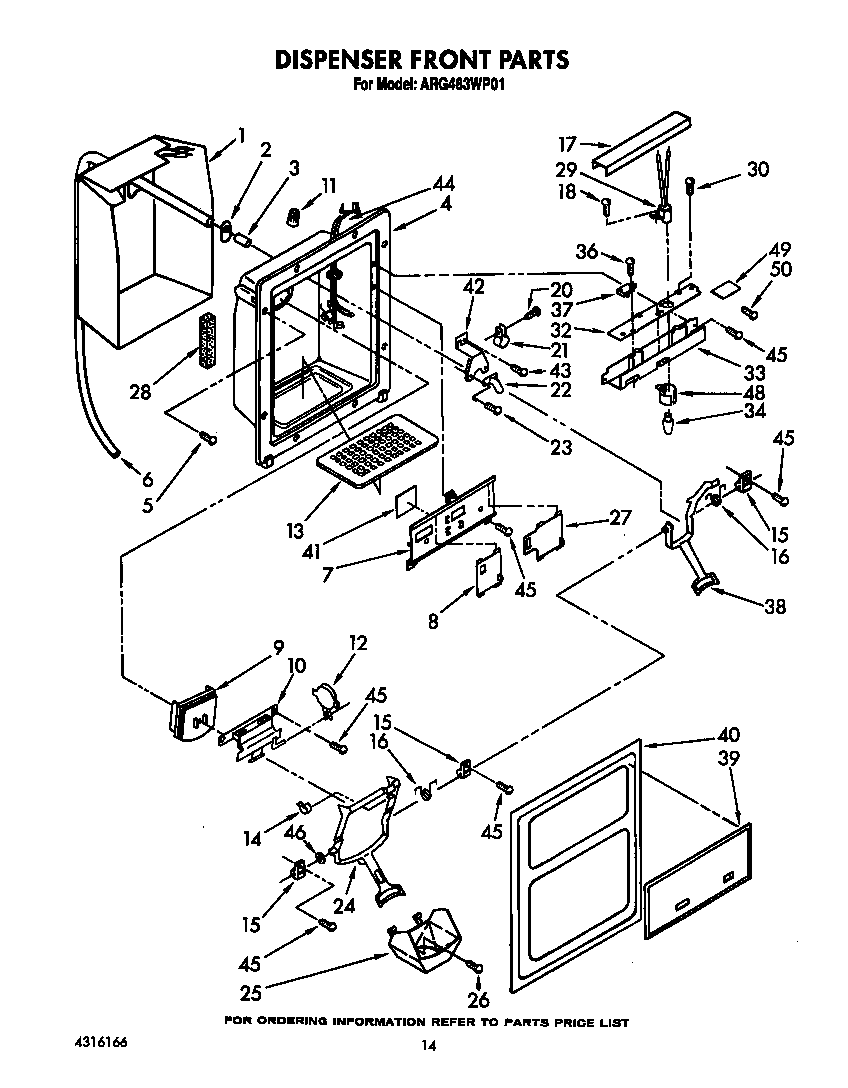Whirlpool ARG483WP01 dispenser front diagram