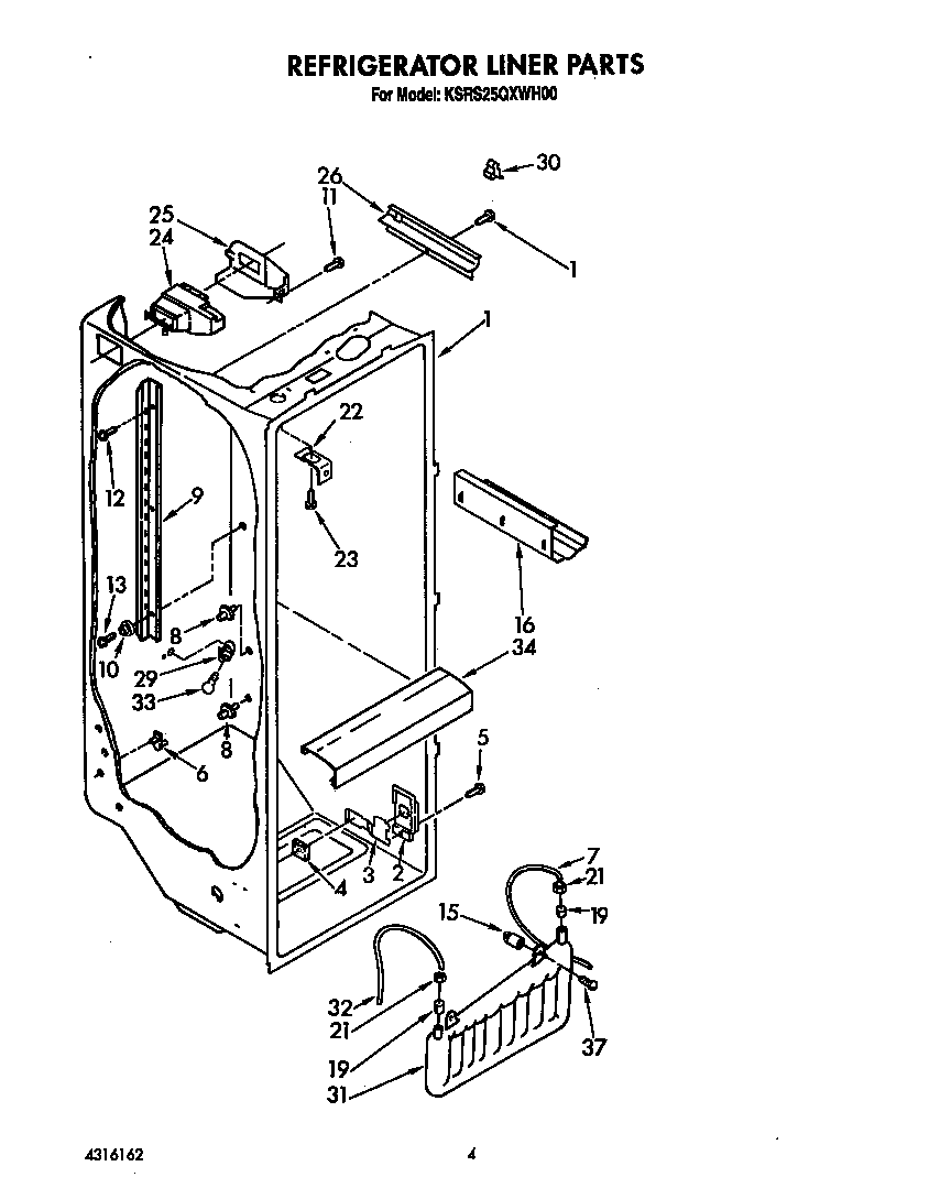 KitchenAid KSRS25QXWH00 refrigerator liner diagram