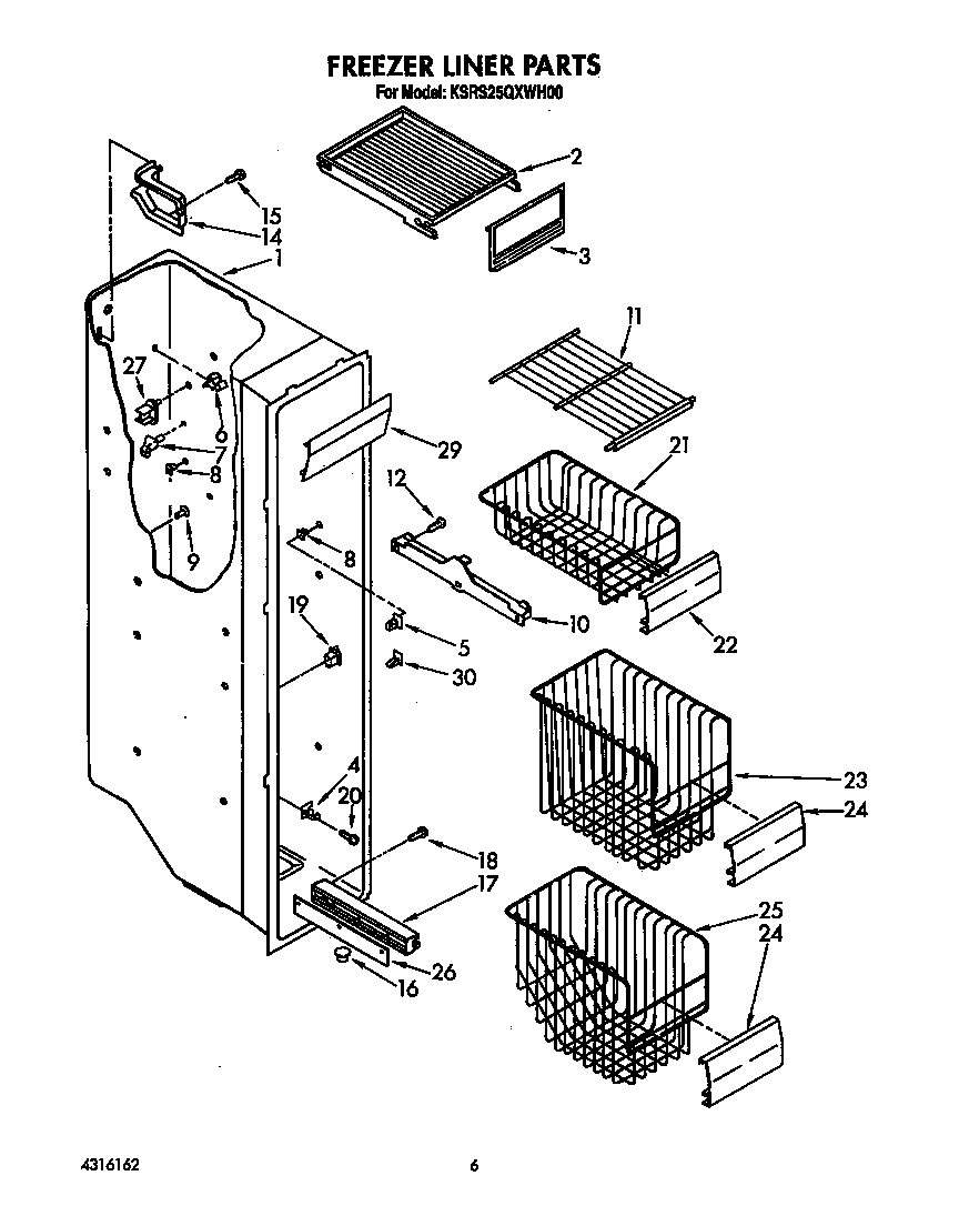 KitchenAid KSRS25QXWH00 freezer liner diagram