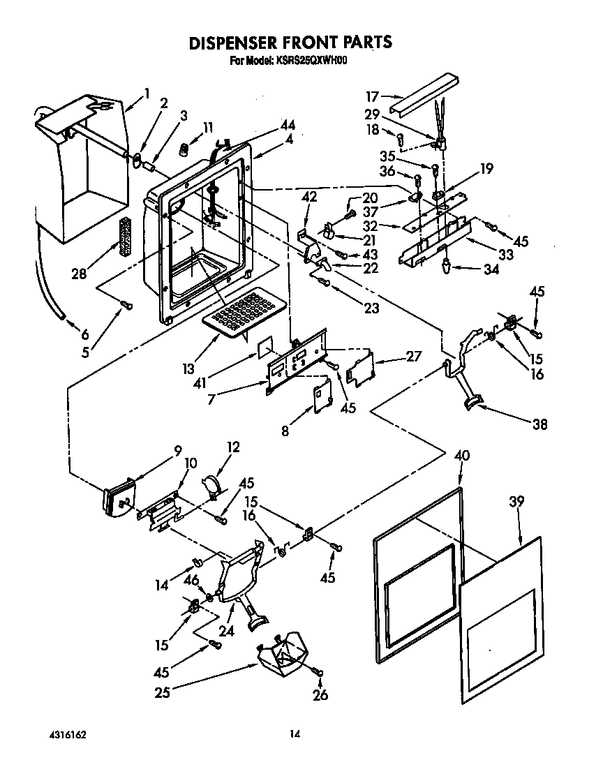 KitchenAid KSRS25QXWH00 dispenser front diagram