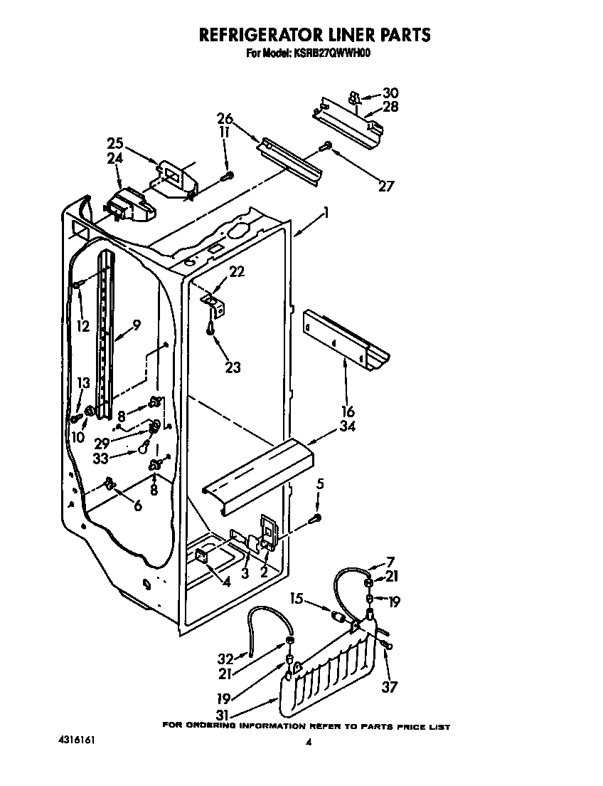 KitchenAid KSRB27QWWH00 refrigerator liner diagram