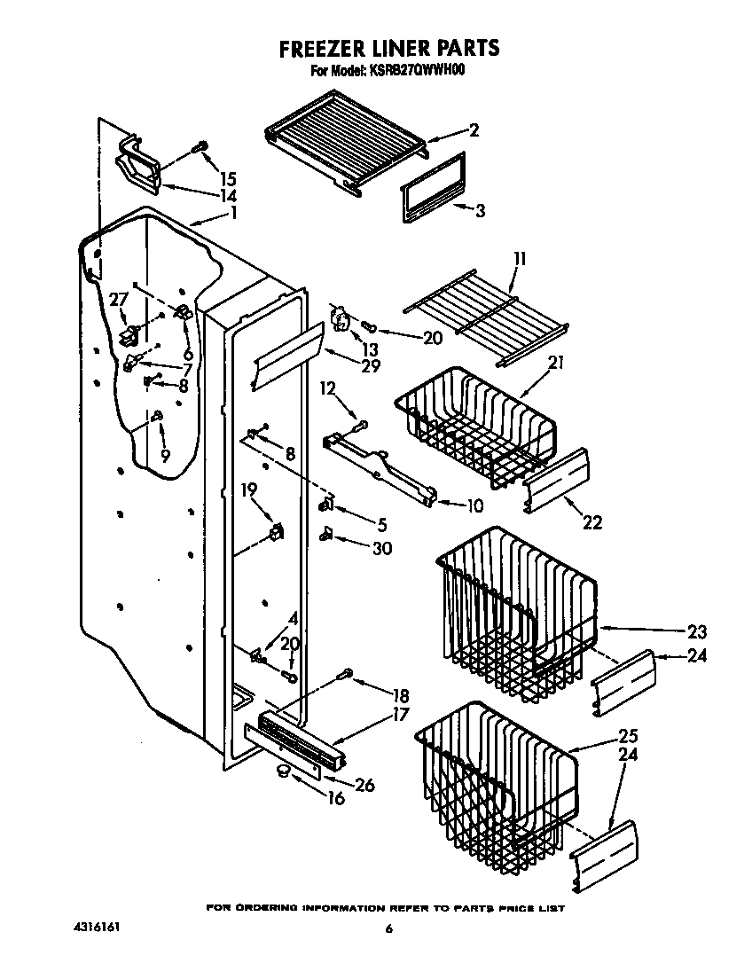 KitchenAid KSRB27QWWH00 freezer liner diagram