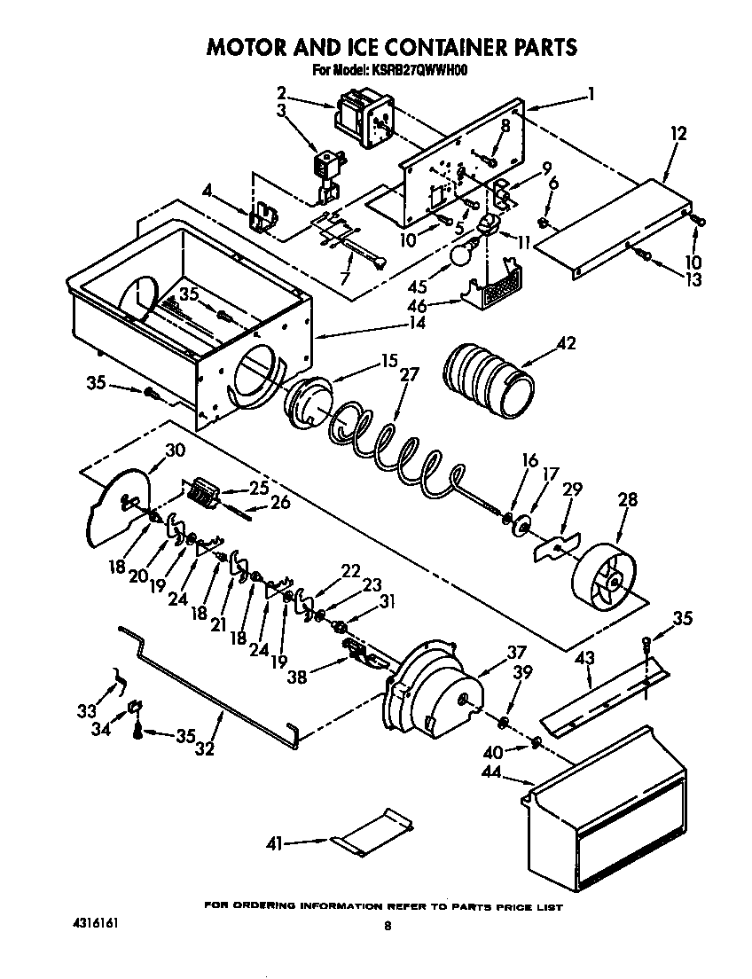 KitchenAid KSRB27QWWH00 motor and ice container diagram