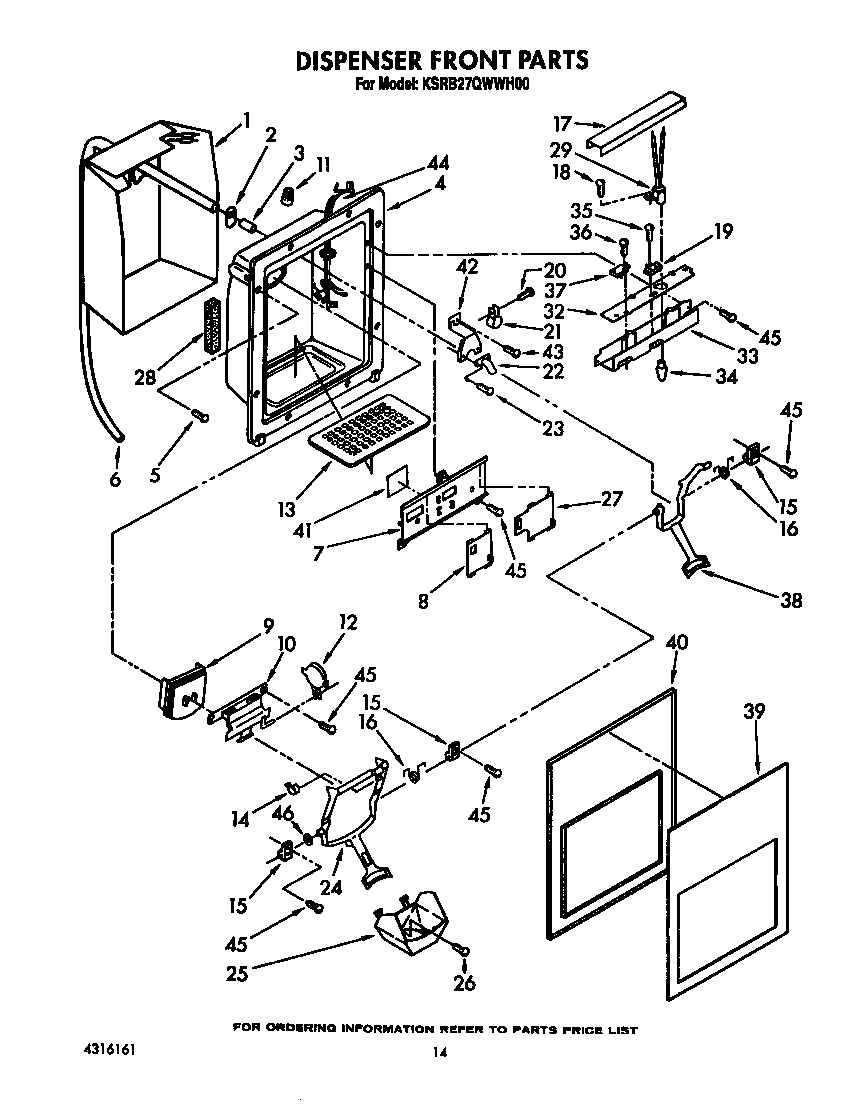 KitchenAid KSRB27QWWH00 dispenser front diagram