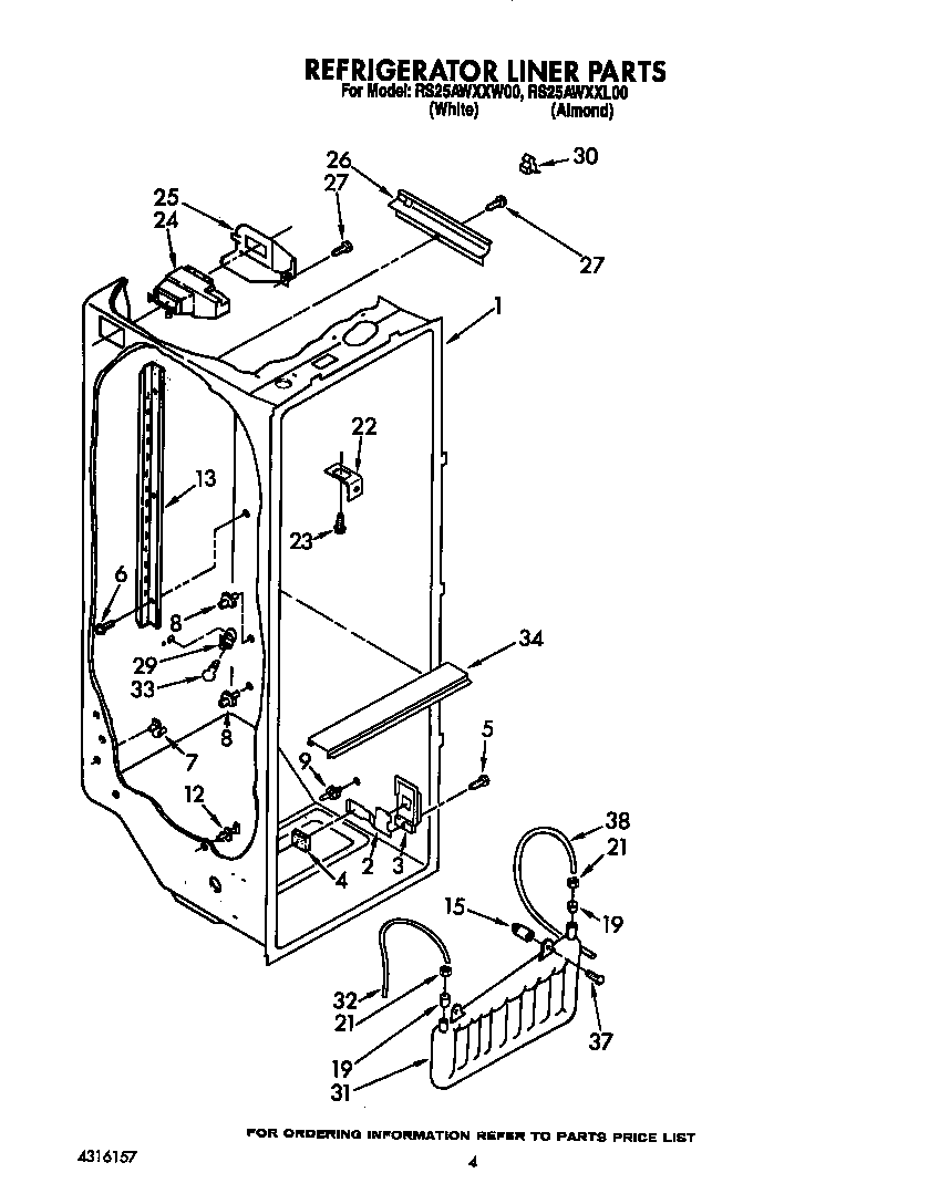 Roper RS25AWXXW00 refrigerator liner diagram