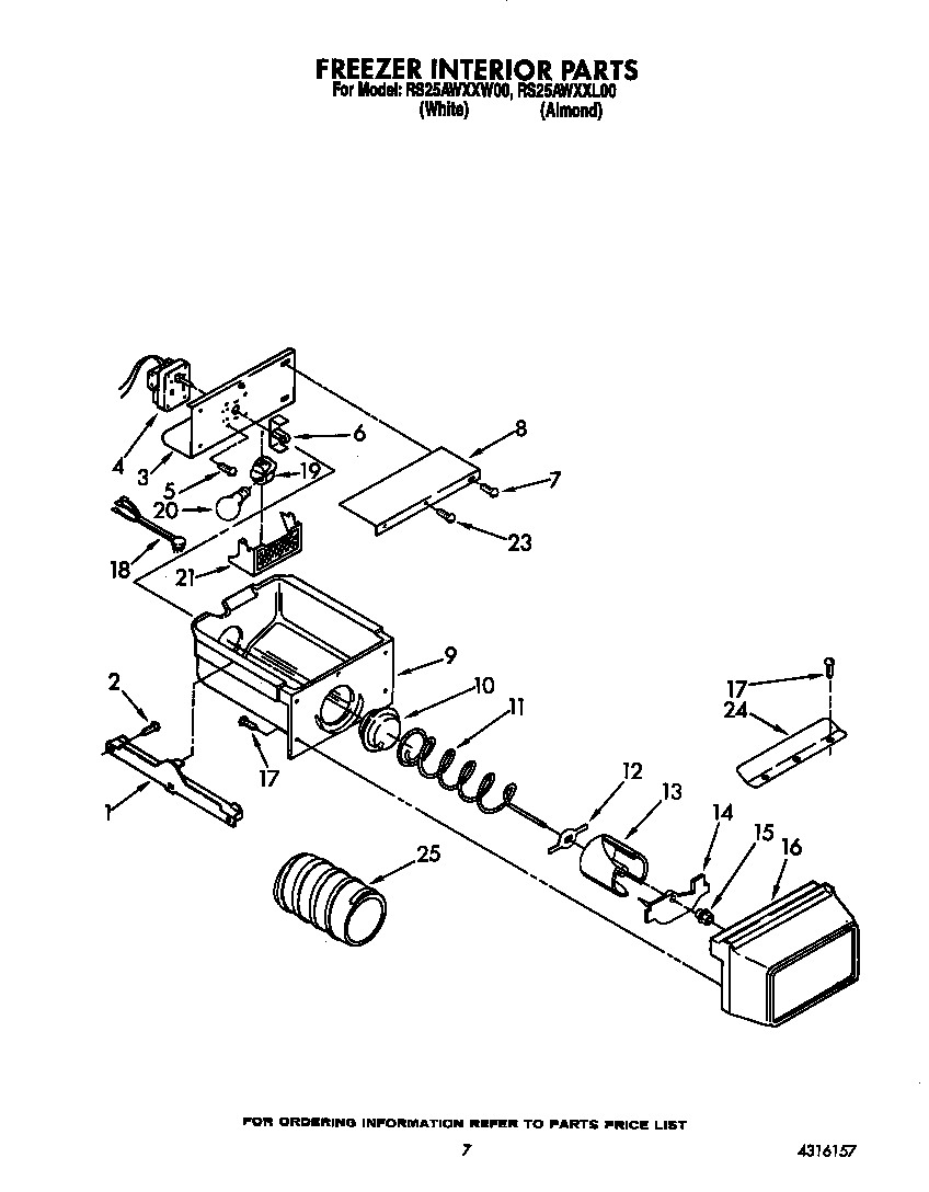 Roper RS25AWXXW00 freezer interior diagram
