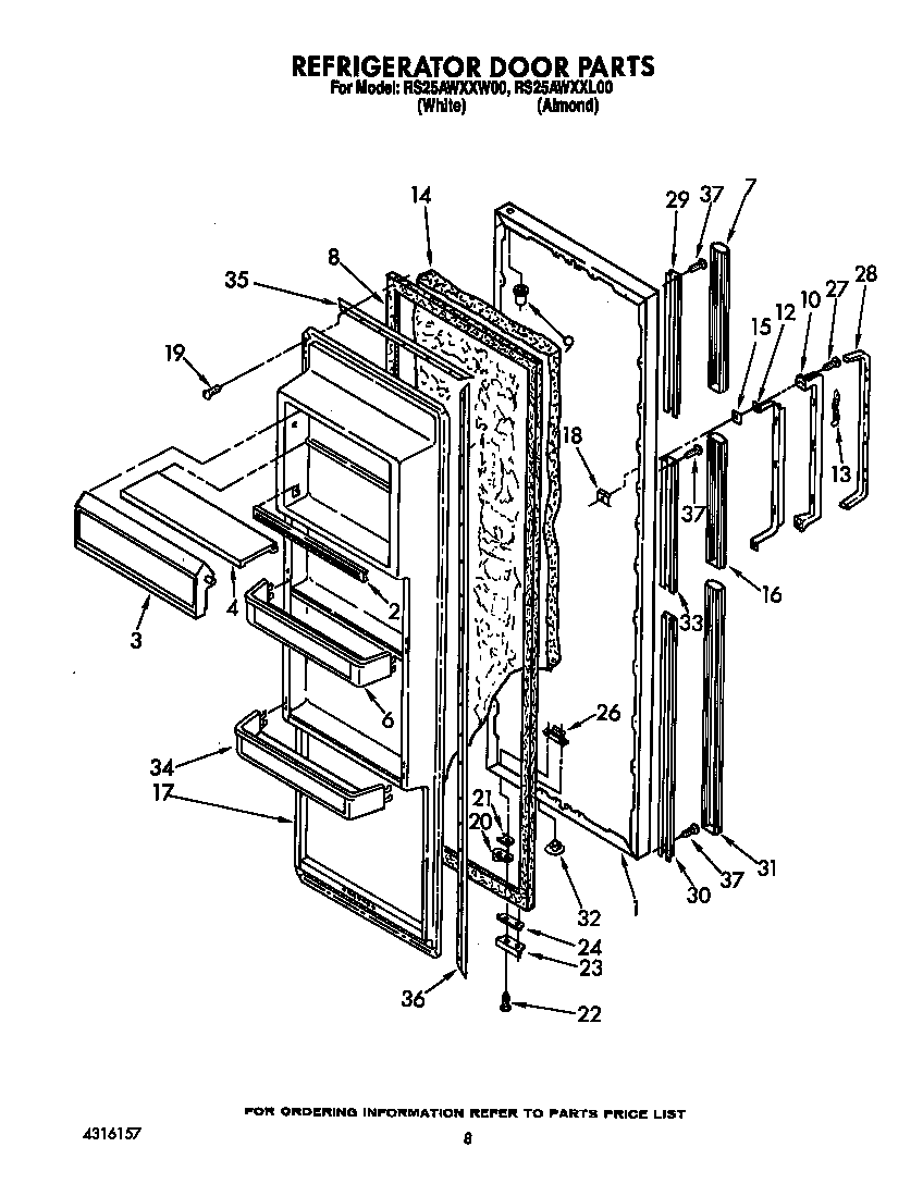 Roper RS25AWXXW00 refrigerator door diagram