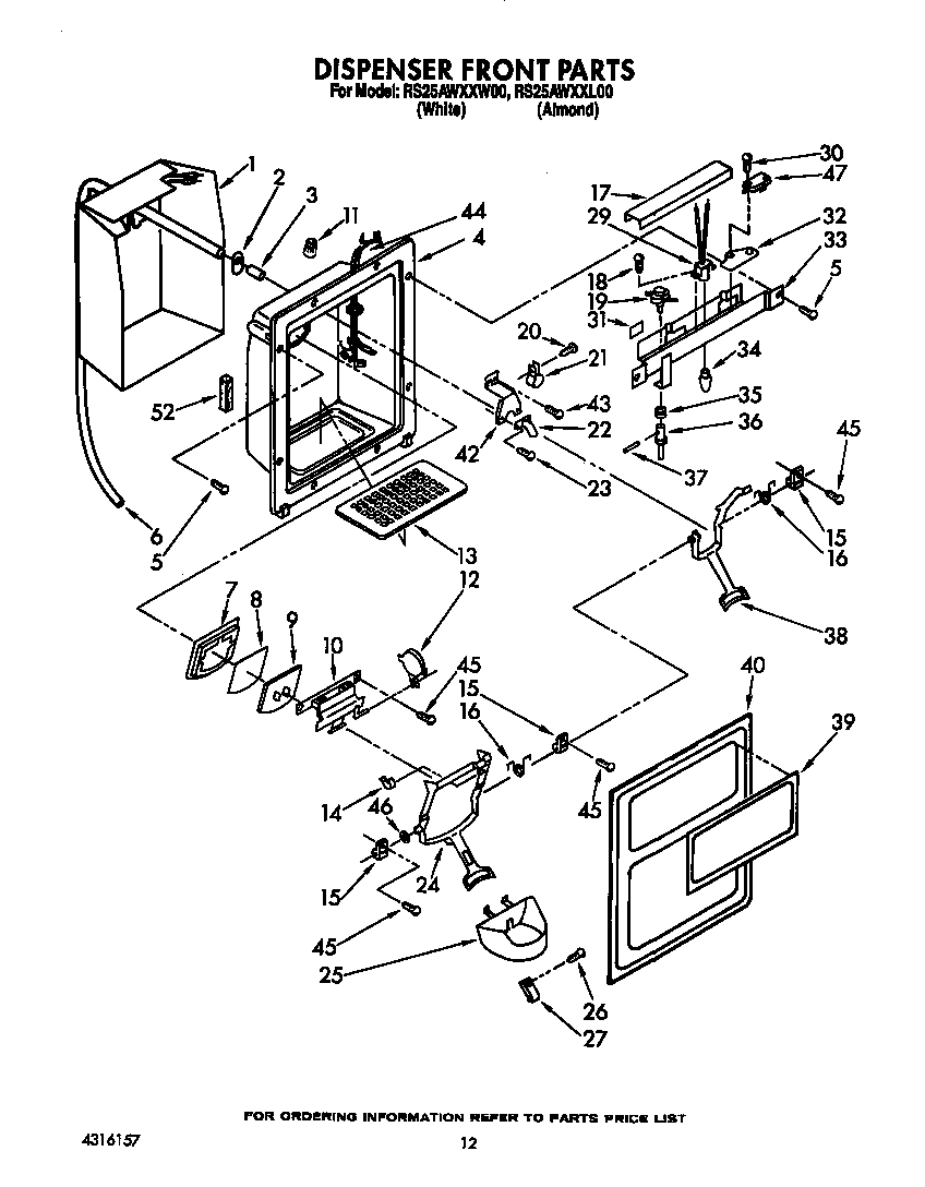 Roper RS25AWXXW00 dispenser front diagram