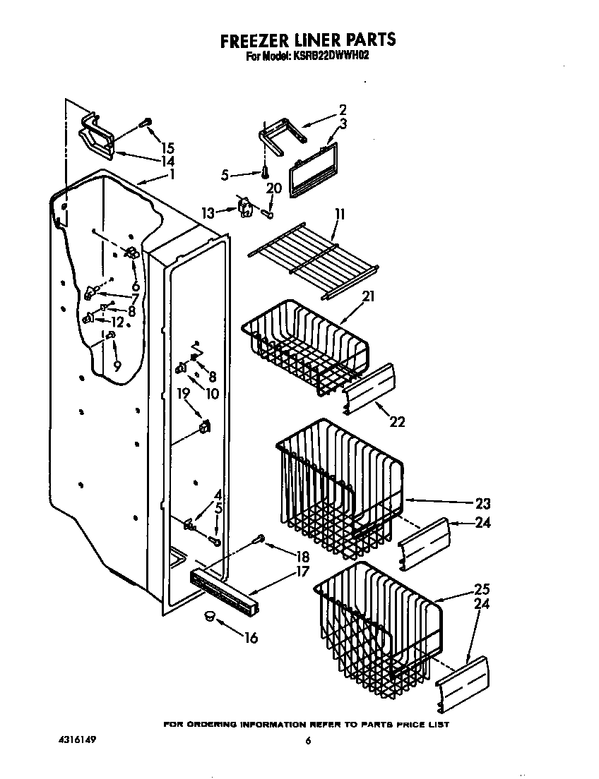 KitchenAid KSRB22DWWH02 freezer liner diagram