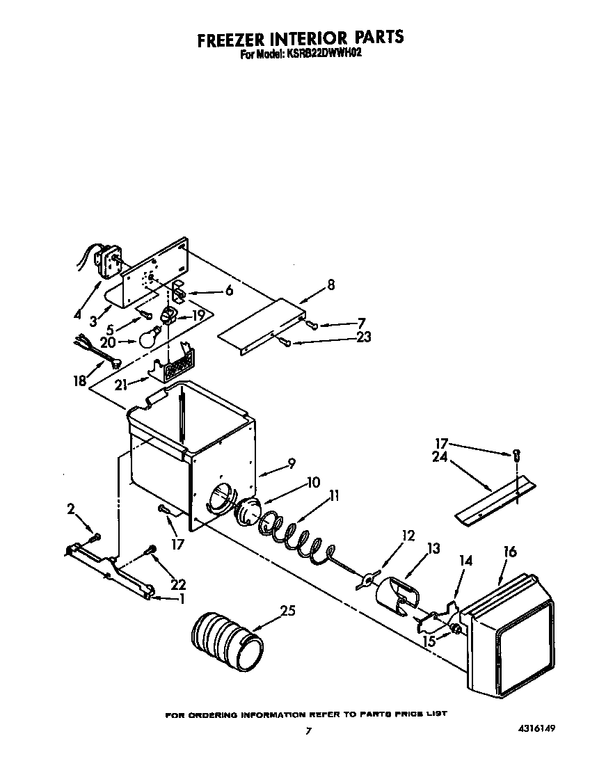 KitchenAid KSRB22DWWH02 freezer interior diagram