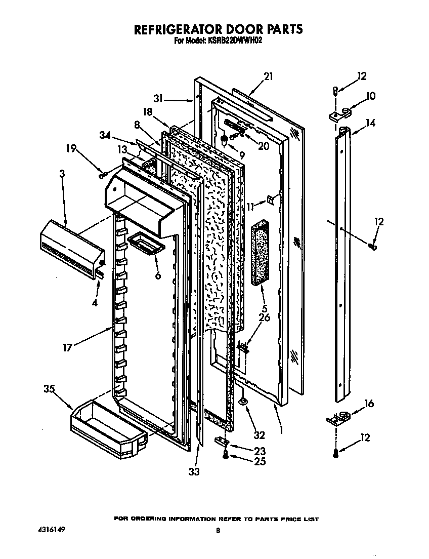 KitchenAid KSRB22DWWH02 refrigerator door diagram