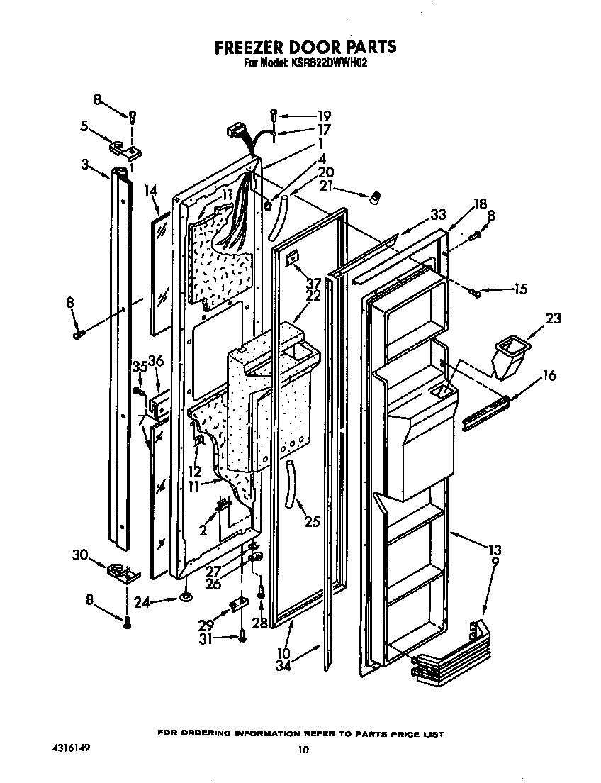 KitchenAid KSRB22DWWH02 freezer door diagram