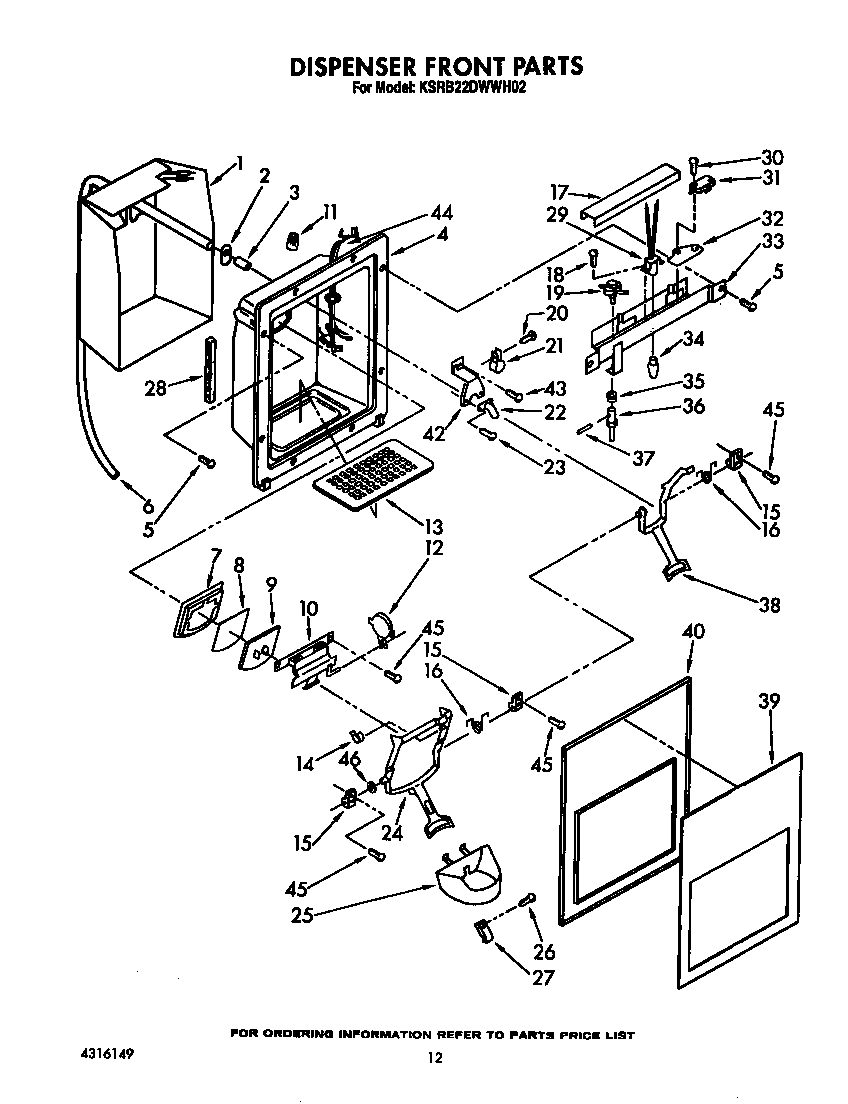 KitchenAid KSRB22DWWH02 dispenser front diagram