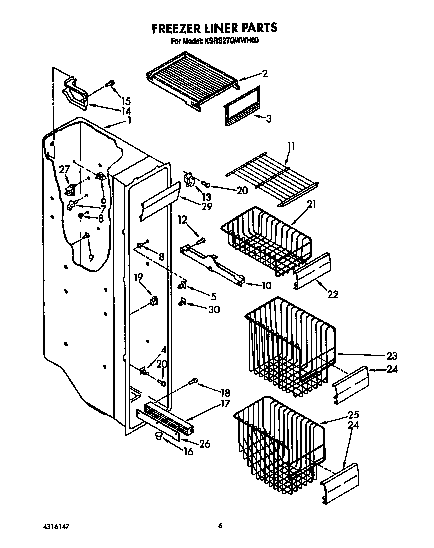 KitchenAid KSRS27QWWH00 freezer liner diagram