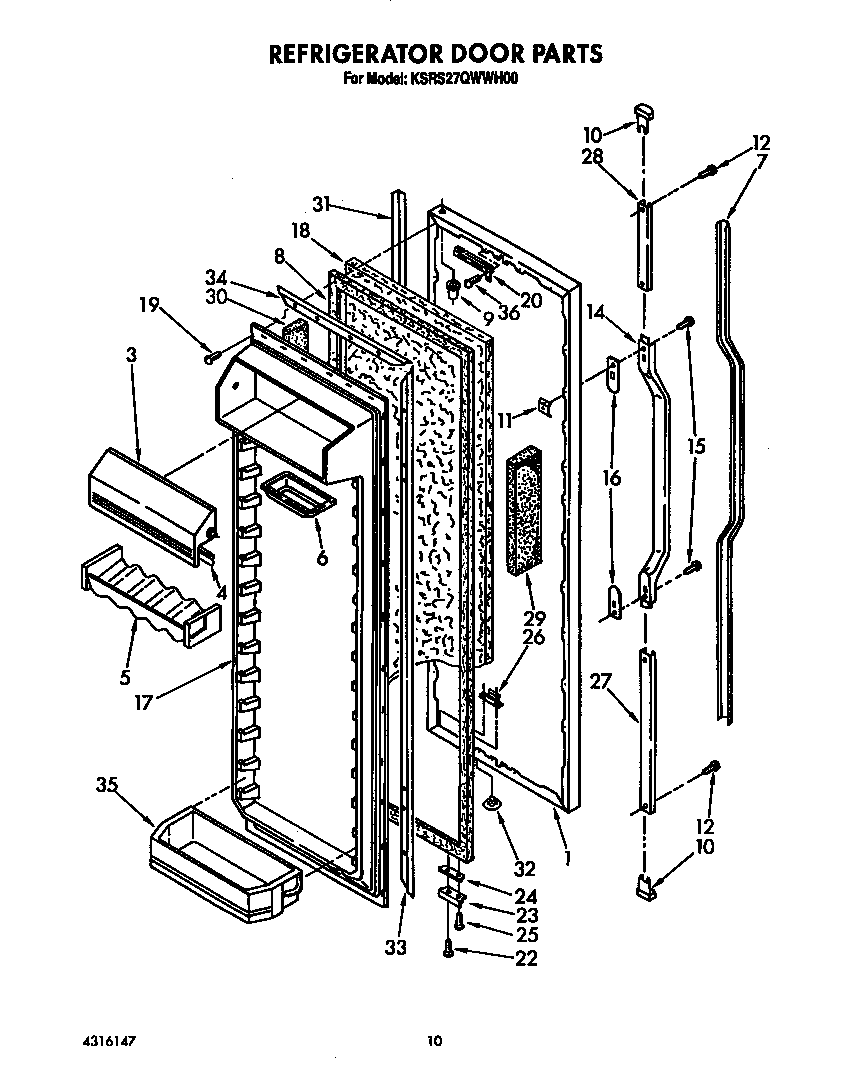 KitchenAid KSRS27QWWH00 refrigerator door diagram