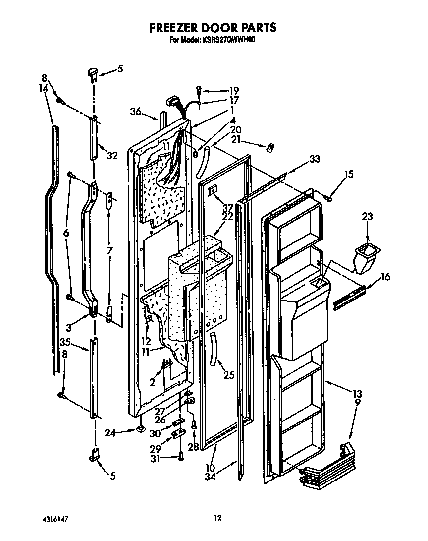 KitchenAid KSRS27QWWH00 freezer door diagram