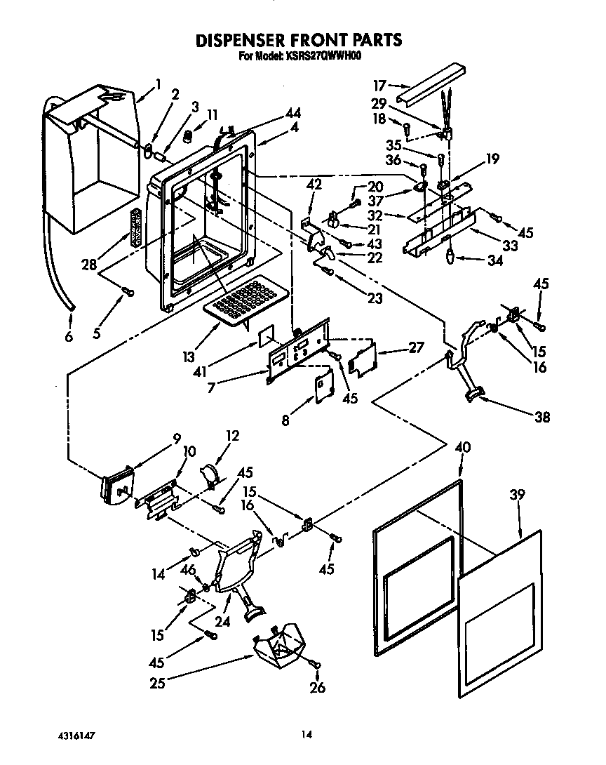 KitchenAid KSRS27QWWH00 dispenser front diagram