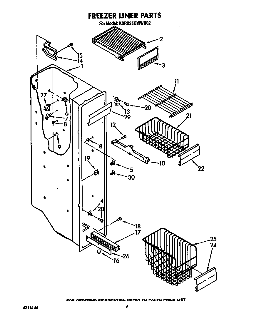 KitchenAid KSRB25QWWH02 freezer liner diagram