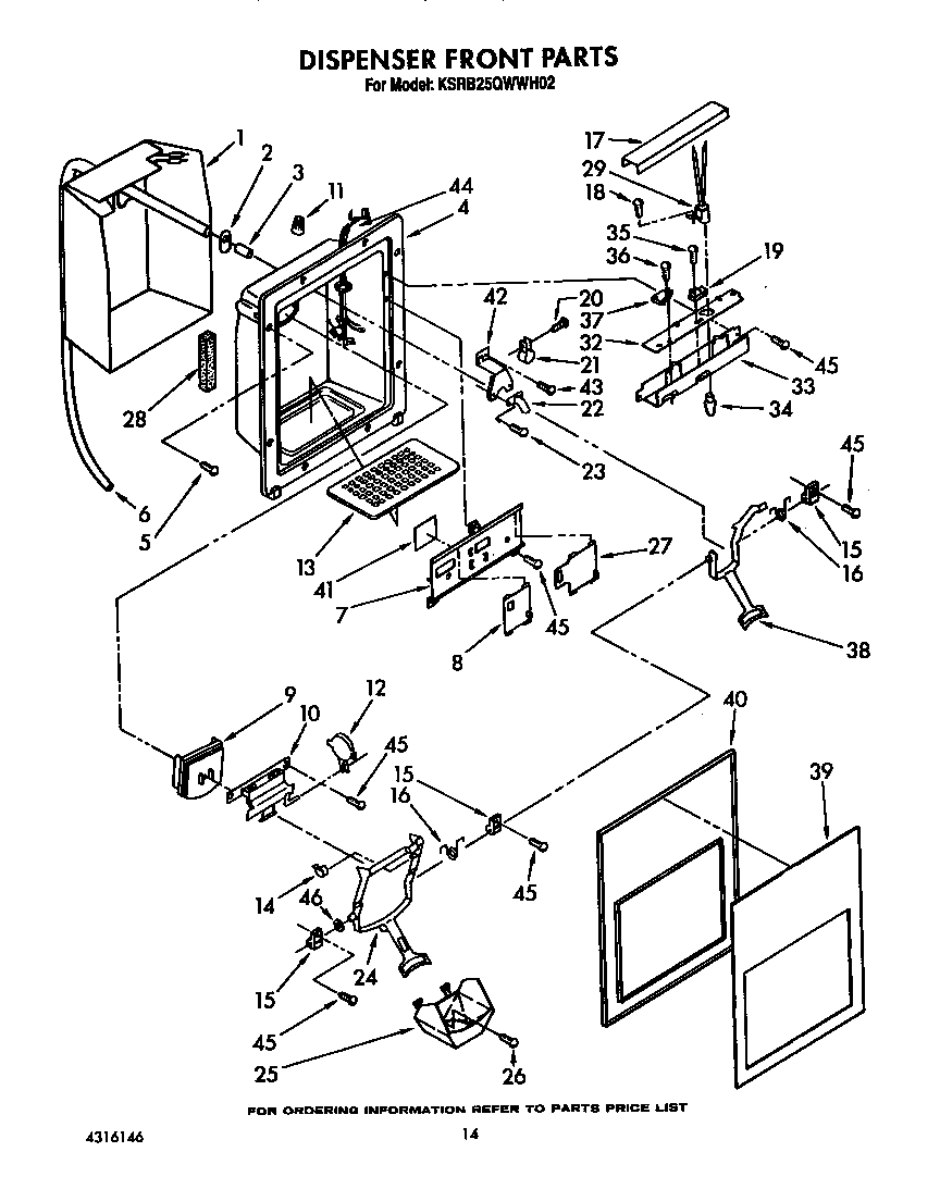 KitchenAid KSRB25QWWH02 dispenser front diagram