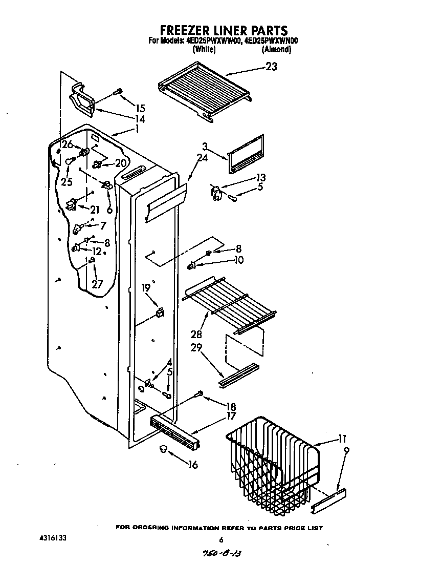 Whirlpool 4ED25PWXWW00 freezer liner diagram
