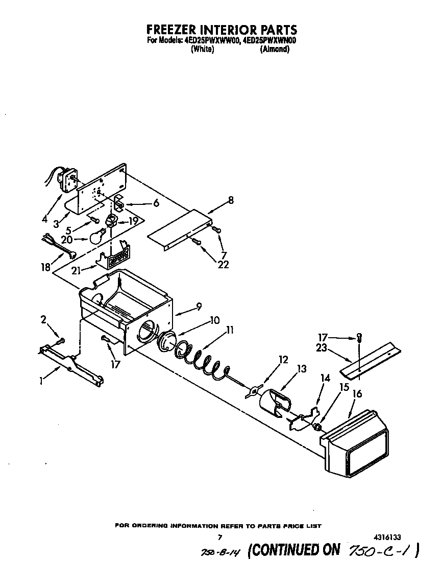 Whirlpool 4ED25PWXWW00 freezer interior diagram