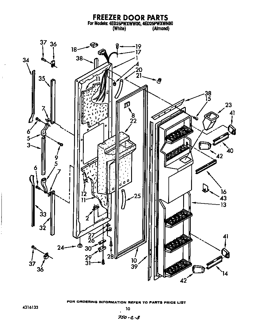 Whirlpool 4ED25PWXWW00 freezer door diagram