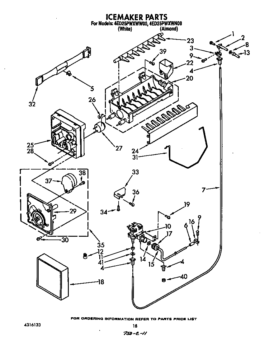 Whirlpool 4ED25PWXWW00 ice maker diagram