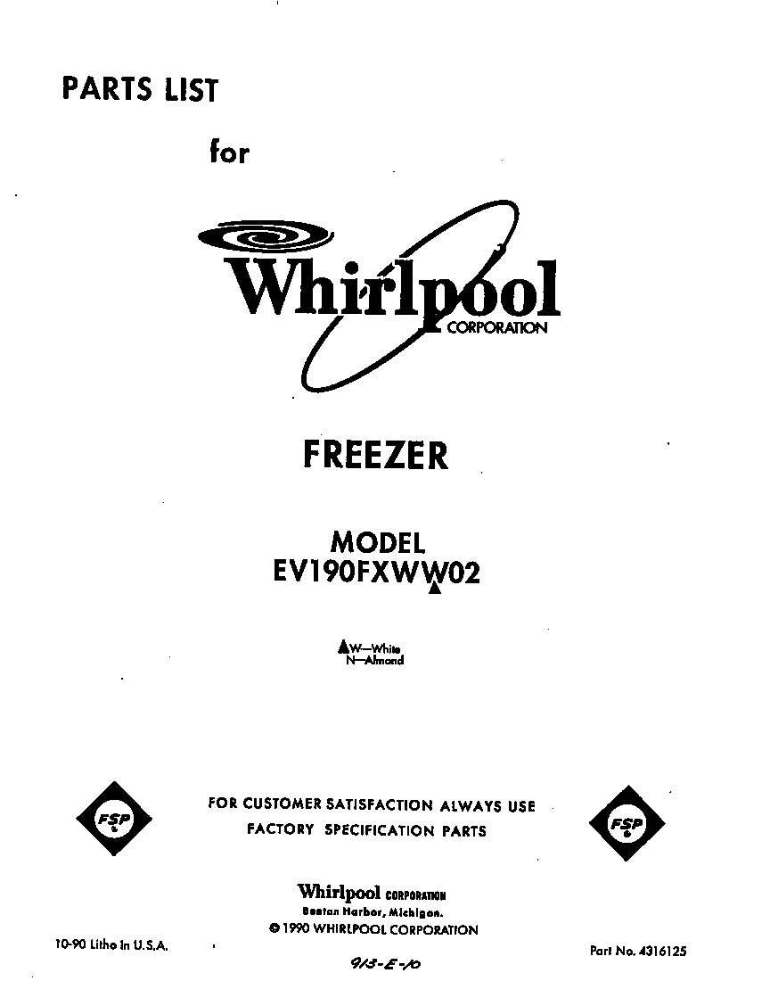 Whirlpool EV190FXWW02 front cover diagram