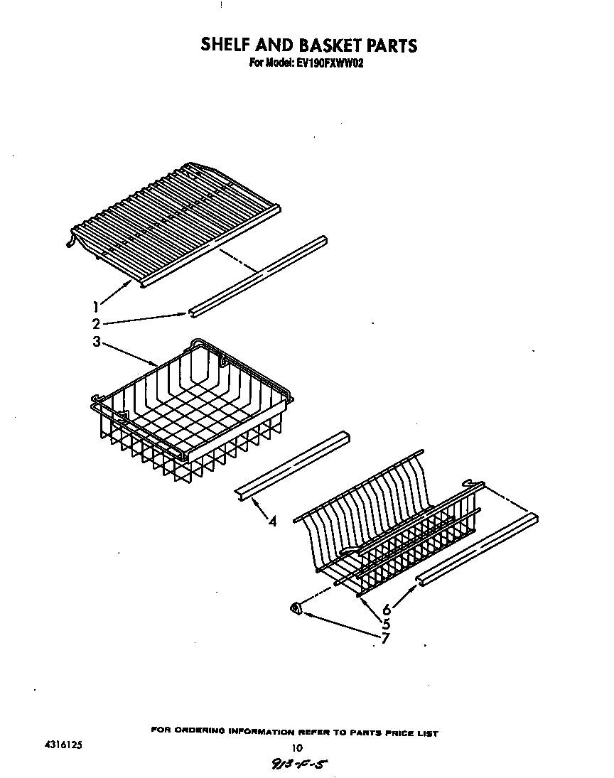 Whirlpool EV190FXWW02 shelf and basket diagram