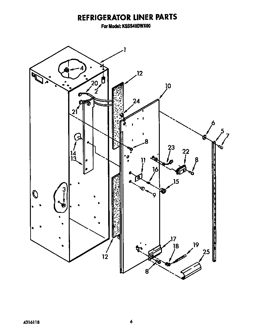 KitchenAid KSSS48DWX00 refrigerator liner diagram