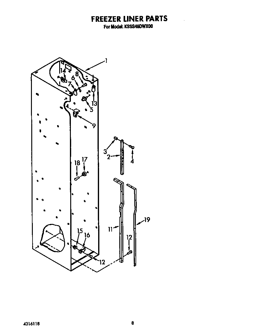 KitchenAid KSSS48DWX00 freezer liner diagram