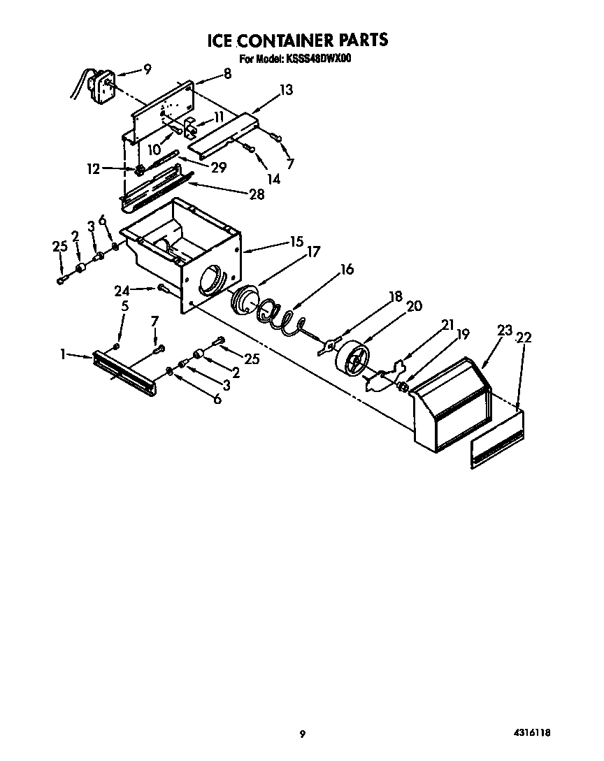 KitchenAid KSSS48DWX00 ice container diagram