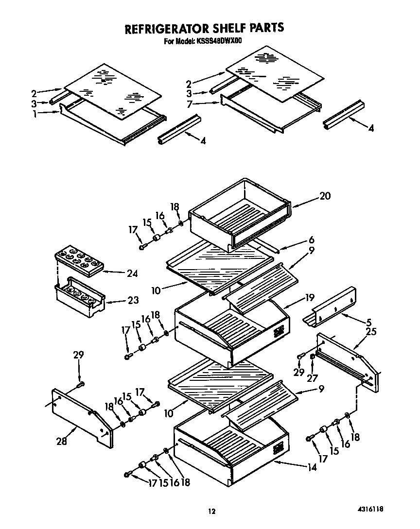 KitchenAid KSSS48DWX00 refrigerator shelf diagram