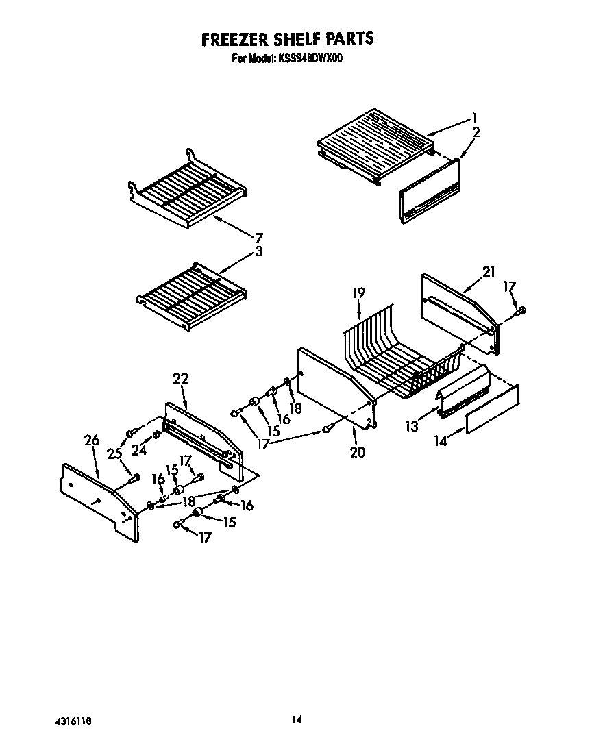 KitchenAid KSSS48DWX00 freezer shelf diagram