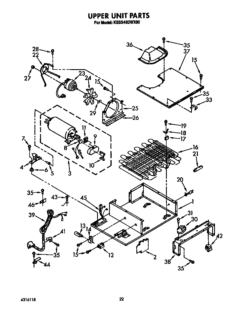 KitchenAid KSSS48DWX00 upper unit diagram