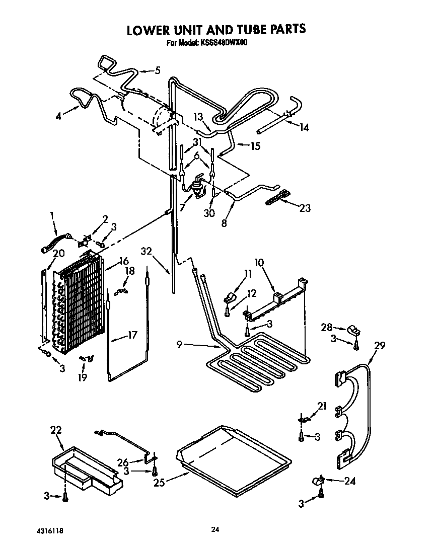 KitchenAid KSSS48DWX00 lower unit and tube diagram