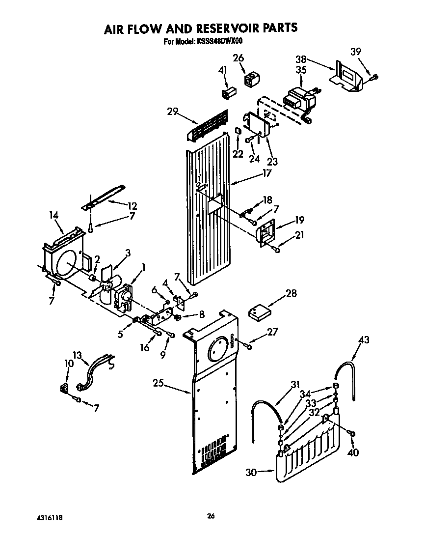 KitchenAid KSSS48DWX00 air flow and reservoir diagram