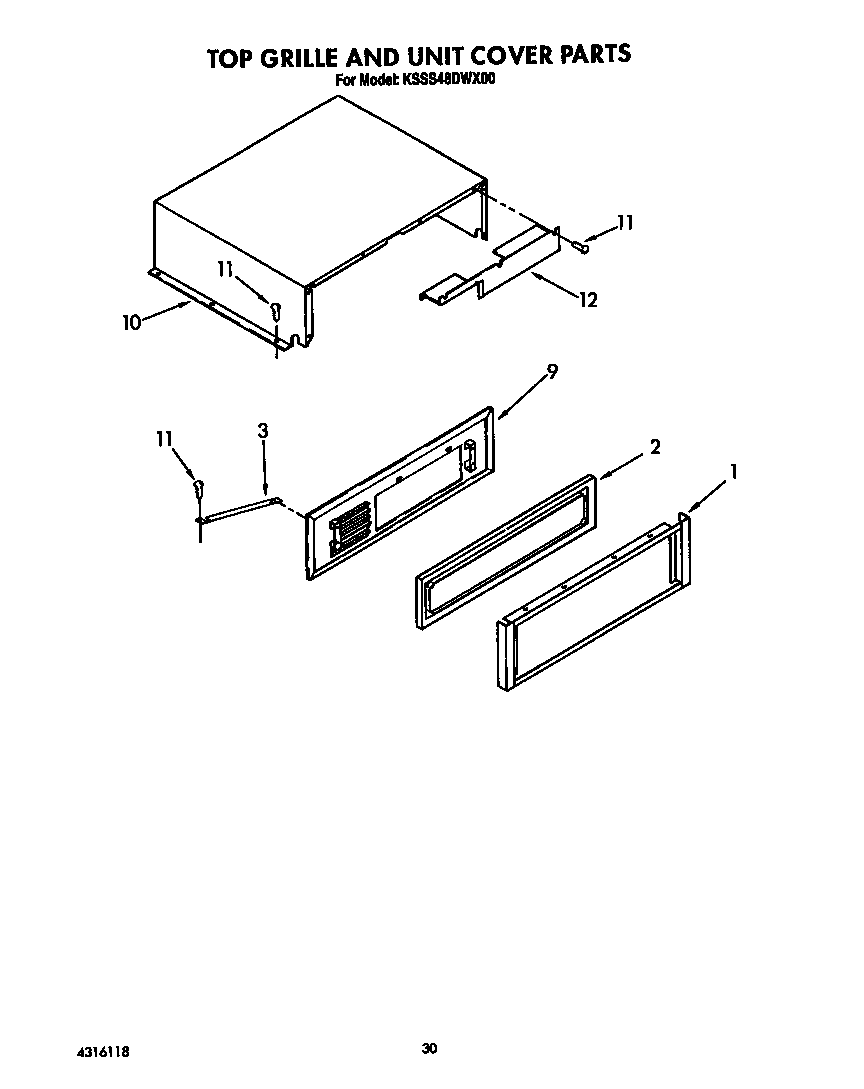 KitchenAid KSSS48DWX00 top grille and unit cover diagram