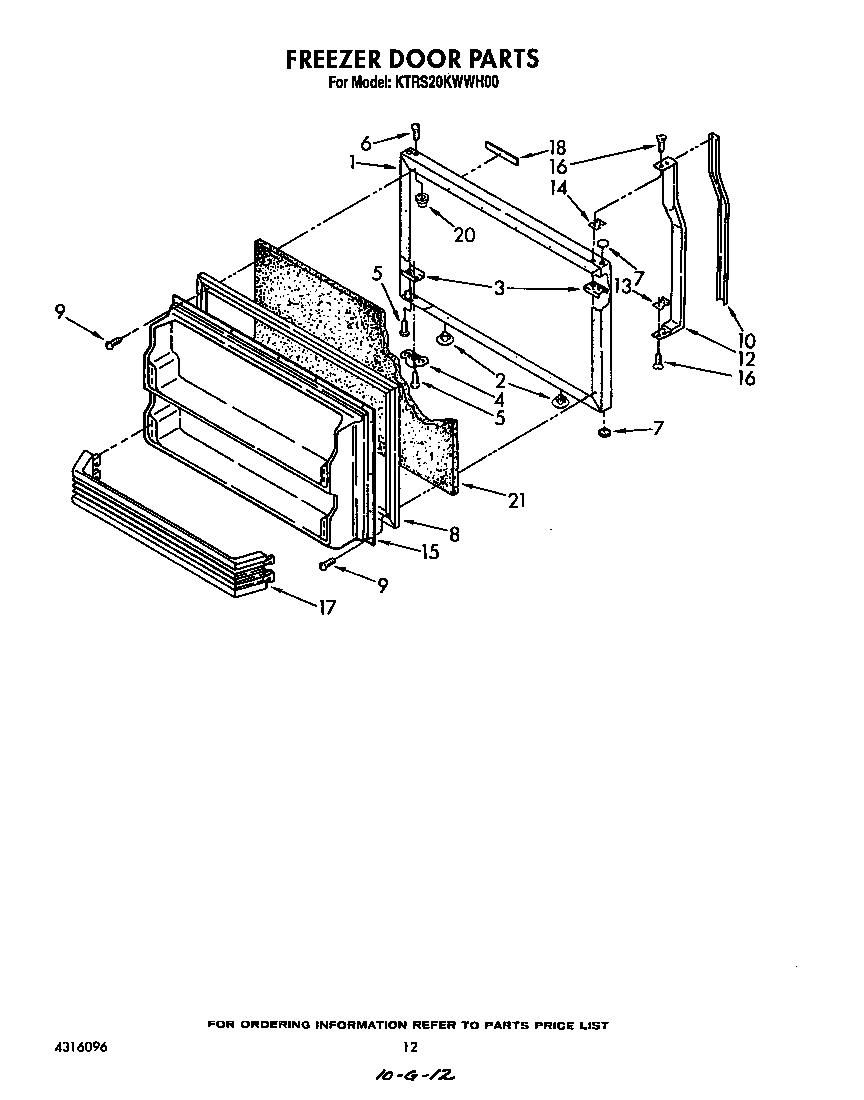 KitchenAid KTRS20KWWH00 freezer door diagram