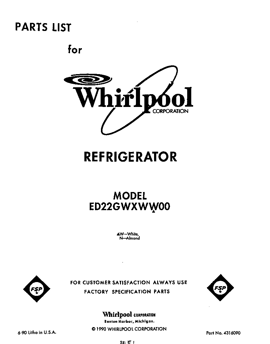 Whirlpool ED22GWXWW00 front cover diagram