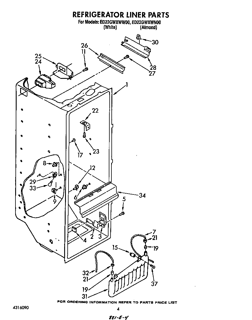 Whirlpool ED22GWXWW00 refrigerator liner diagram