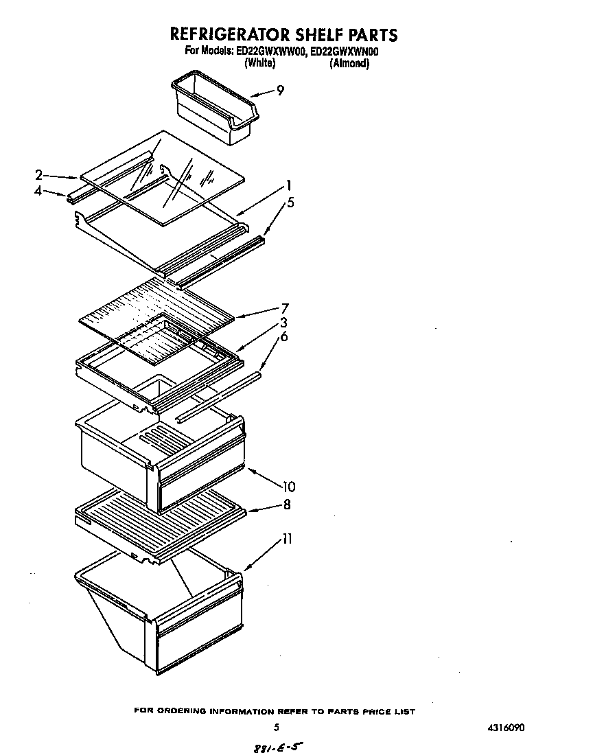 Whirlpool ED22GWXWW00 refrigerator shelf diagram